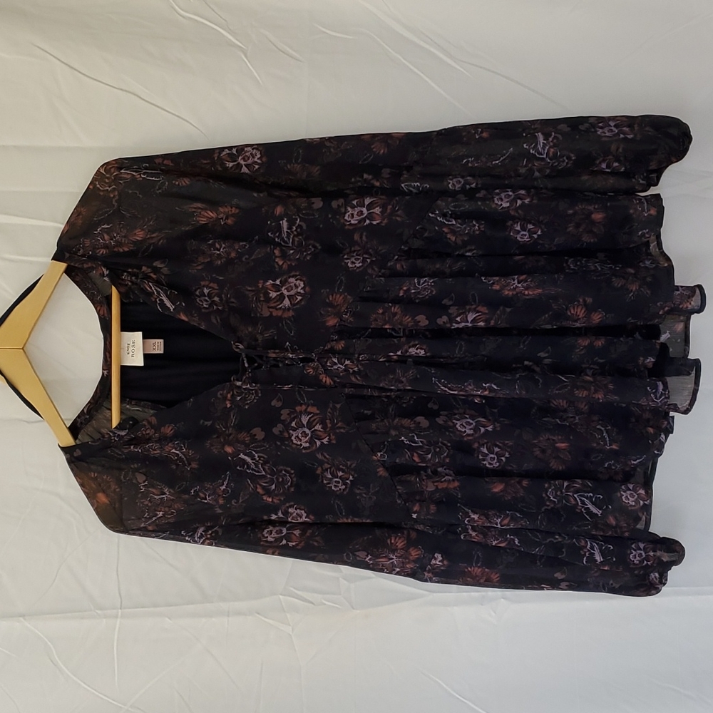 Knox Rose sheer long sleeve top - Deep Navy